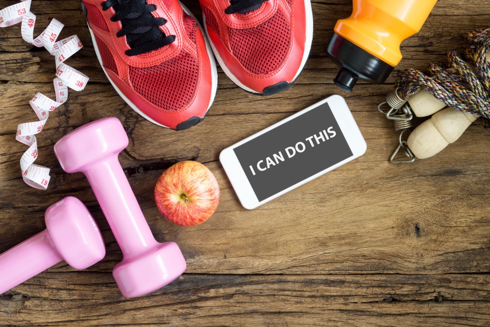 workout equipment with a cell phone that says I can do this