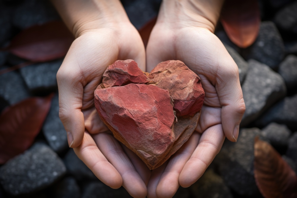 hands holding stones shaped like a heart